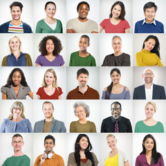 People Faces Portrait Multiethnic Cheerful Group Concept - obrazy, fototapety, plakaty