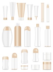 Blank light brown cosmetic tubes on white background