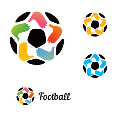 Logo with a soccer ball with his hands and a star - 76818267