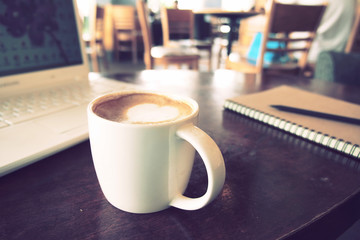 vintage color tone of  cup of coffee  on the table coffee shop