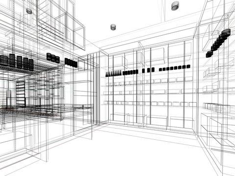 abstract sketch design of interior  ,3d