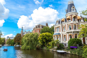 Amsterdam canals and  boats, Holland, Netherlands.