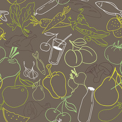 Cotton fabric Food seamless pattern. Hand drawn vector