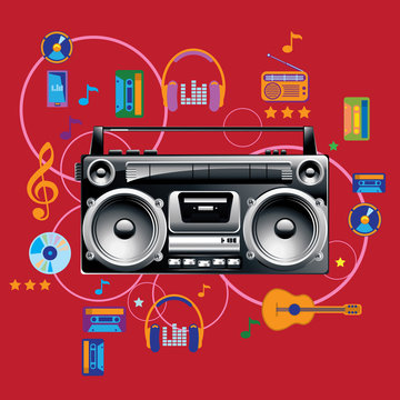 Boom box on colorful background