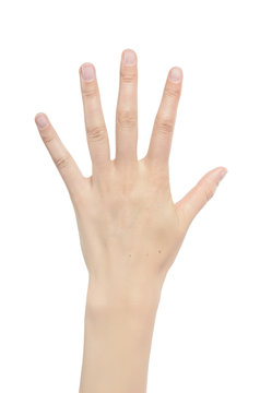 Counting woman hands five.