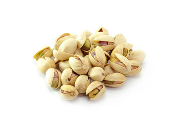 Heap of pistachios nuts. isolated om the white background