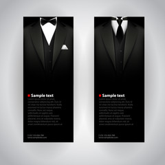 Business cards with elegant suit and tuxedo.