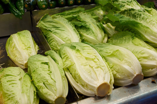 Green leaves of lettuce on market