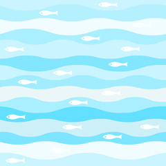 Fototapeta na wymiar vector seamless abstract pattern, waves fish vintage retro