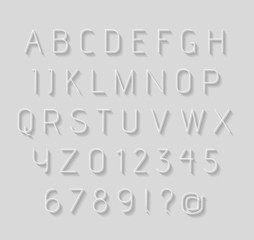 Thin light alphabet with shadow