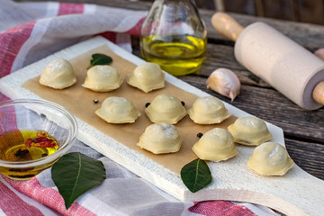 Dumplings with meat and dough pelmeni