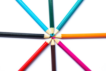 Colour pencils isolated on white background