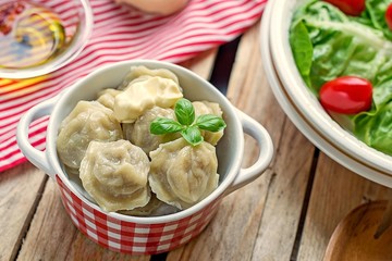 Dumplings with meat and dough pelmeni