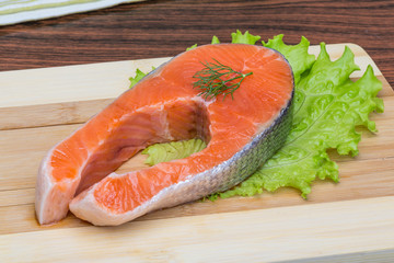 Raw salmon steak