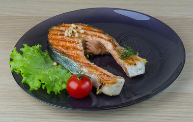 Grilled salmon steak