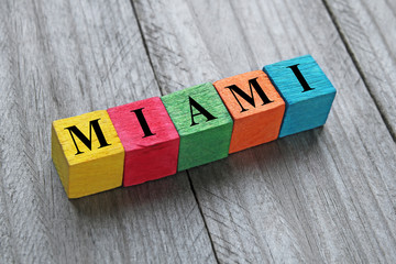 word Miami on colorful wooden cubes