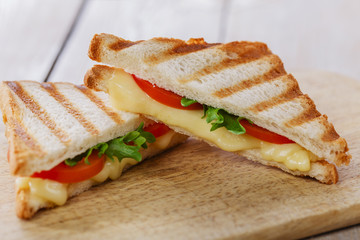 grilled sandwich toast with tomato and cheese - obrazy, fototapety, plakaty