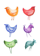 Birds. Watercolor. Hand drawing.