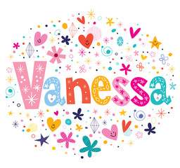 Vanessa female name design decorative lettering type