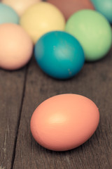 Easter eggs on wood background, Vintage style