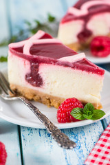Raspberry cheesecake with fresh fruits