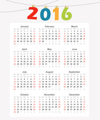 Calendar 2016, simple modern design, vector