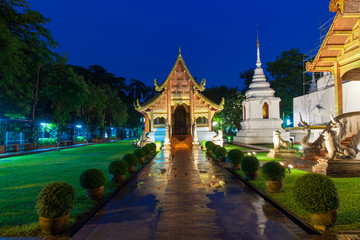 Wat Phra Singh Temple at night, Chiang Mai, Thailand.