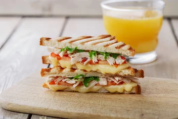 Tuinposter toast sandwich grill with chicken and cheese © koss13