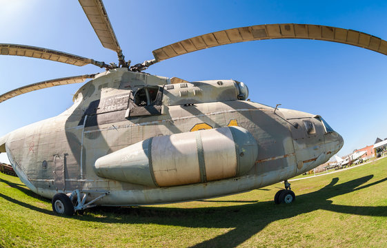 Military helicopter Mi-26 at the exhibition in the technical mu