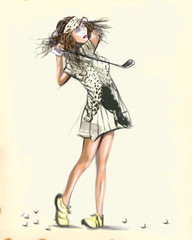 Obraz na płótnie Canvas Beautiful golf player - An hand painted vector illustration
