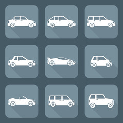 vector white flat various body type cars classification icons