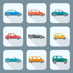 vector colored flat design body types cars classification icons