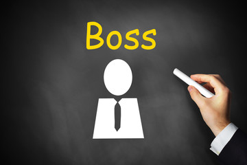 hand drawing boss on black chalkboard