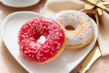 Delicious doughnut with confectioner's sugar.