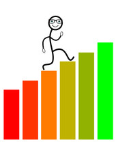 Geschäftsmann auf steigenden Säulen