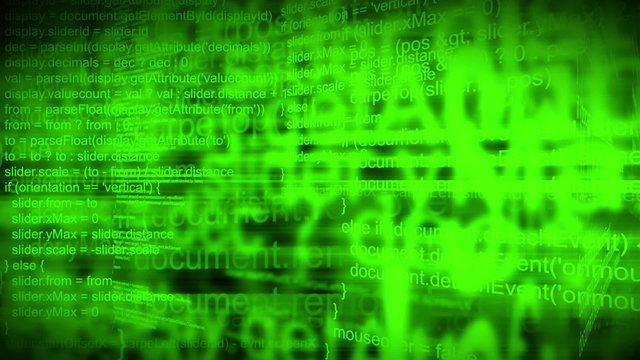 Animated 3D Computer Programming Script Code as Tech Background