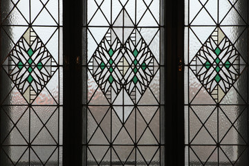 Art Nouveau stained glass window in Hradec Kralove.