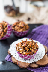 vegan oat muffins with dried fruits and nuts