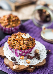 vegan muffins with oat flakes with raisins and nuts