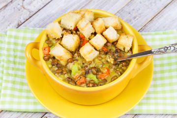 Lentil Soup with Croutons