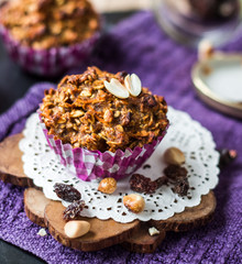 vegan muffins with oat flakes with raisins and nuts