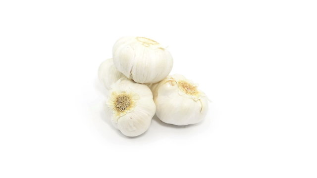 garlic  rotate on white background