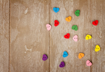 hearts on wooden background