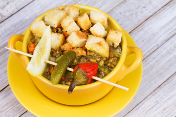 Lentil Soup with Croutons