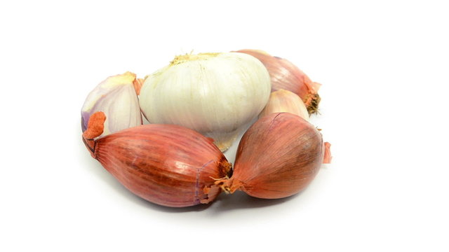 garlic and scallion rotate on white background