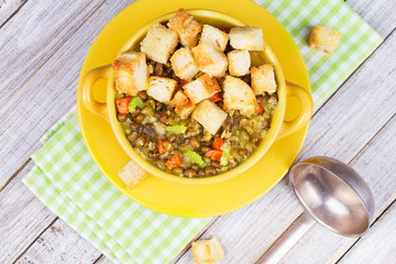 Lentil Soup with Croutons