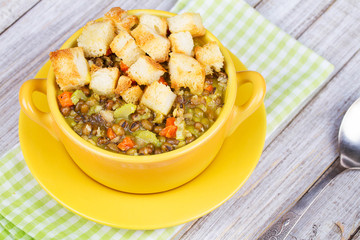 Lentil Soup with Croutons
