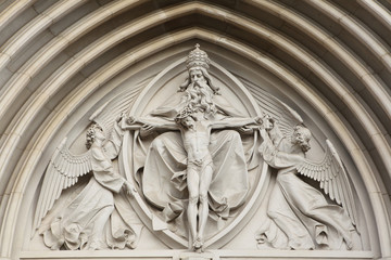 The Holy Trinity. Gothic relief in Saint Wenceslas Cathedral in