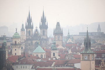 Fototapeta premium Tyn Church and Old Town Hall in Prague, Czech Republic.