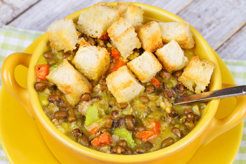 Lentil Soup with Croutons